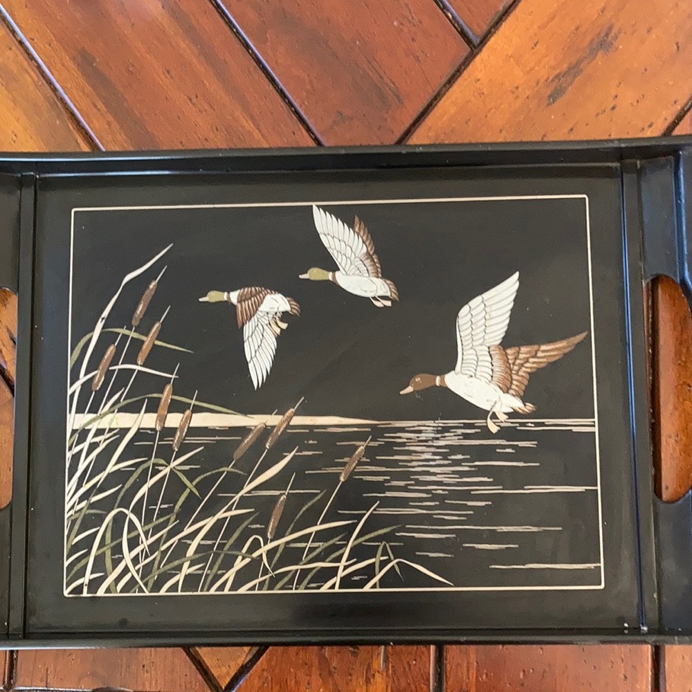 COPY - Vintage  MCM Toyo  tray with handles. Geese Motif.